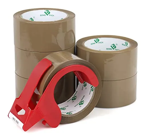 Brown Packing Tape with Dispenser – 6 Refills (2.4 mil)